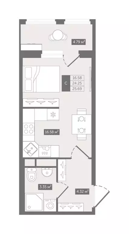 Квартира-студия: Мурино, Оборонная улица, 2к5 (27.5 м) - Фото 1