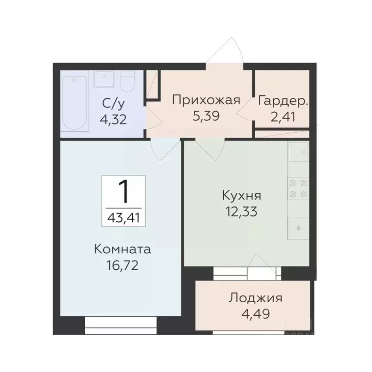 1-к кв. Воронежская область, Воронеж ул. Матросова, 60 (43.41 м) - Фото 1