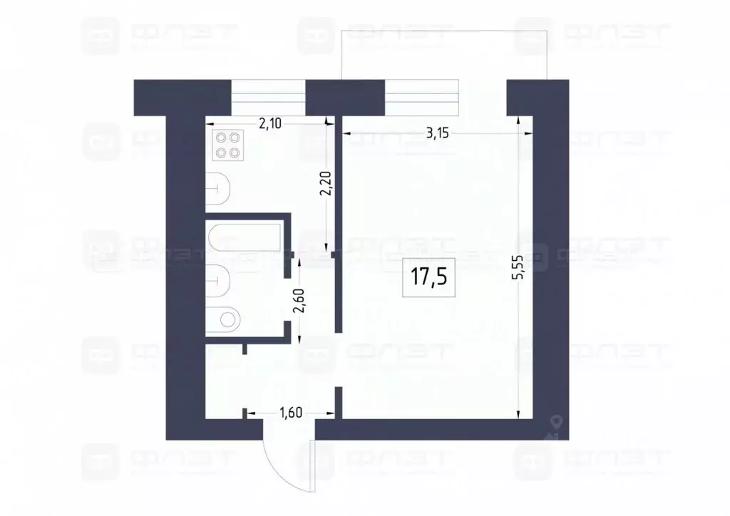 1-к кв. Татарстан, Казань ул. Челюскина, 64 (29.7 м) - Фото 1