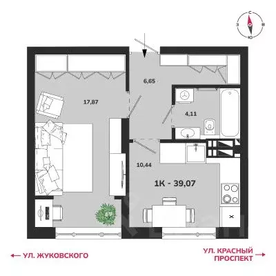 1-к кв. Новосибирская область, Новосибирск Аэропорт мкр,  (39.07 м) - Фото 0