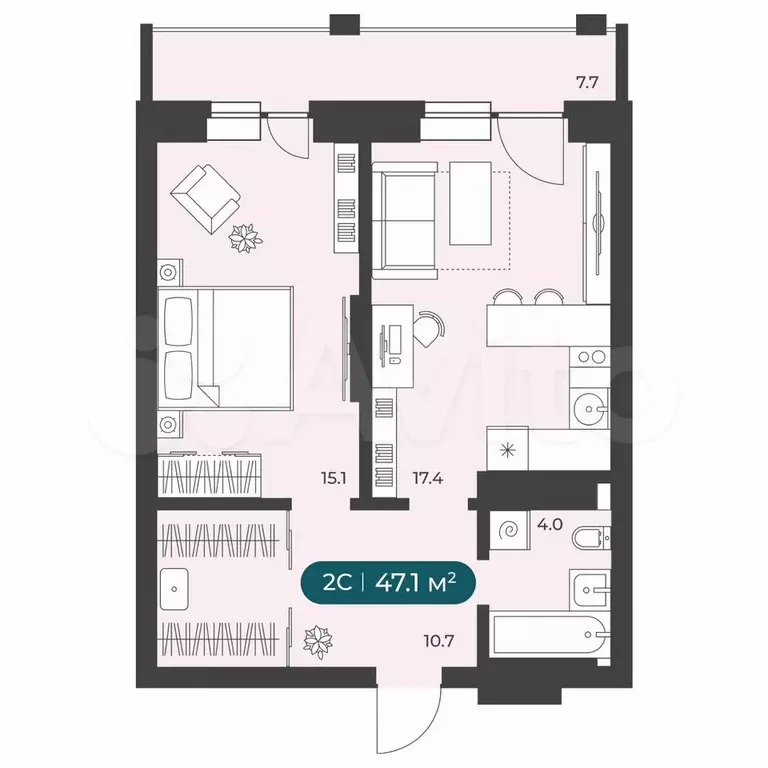 2-к. квартира, 47,1 м, 22/25 эт. - Фото 0