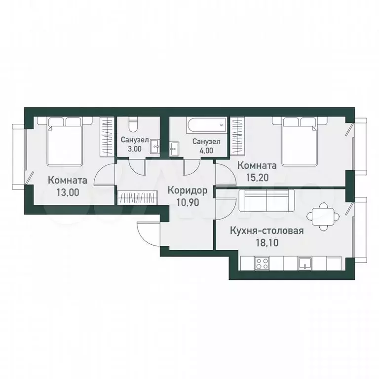 2-к. квартира, 65 м, 7/7 эт. - Фото 0