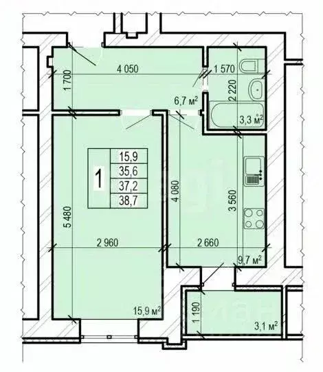 1-к кв. Саратовская область, Энгельс Новобазарная ул., 1 (37.2 м) - Фото 1