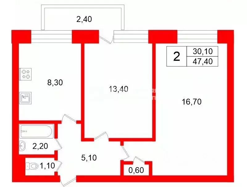 2-к кв. Санкт-Петербург ул. Солдата Корзуна, 50 (47.4 м) - Фото 2