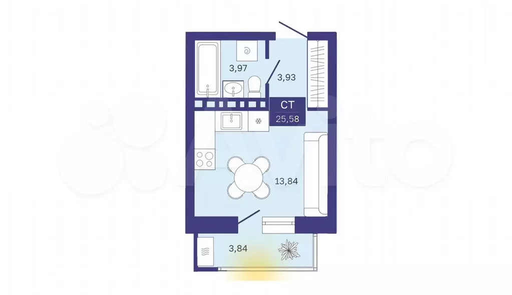 Квартира-студия, 21,7 м, 5/5 эт. - Фото 1