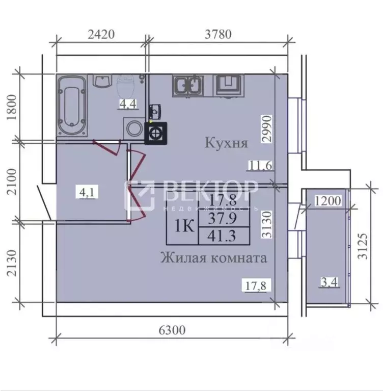 1-к кв. Ивановская область, Иваново ул. Павла Большевикова, 50к6 (41.0 ... - Фото 2