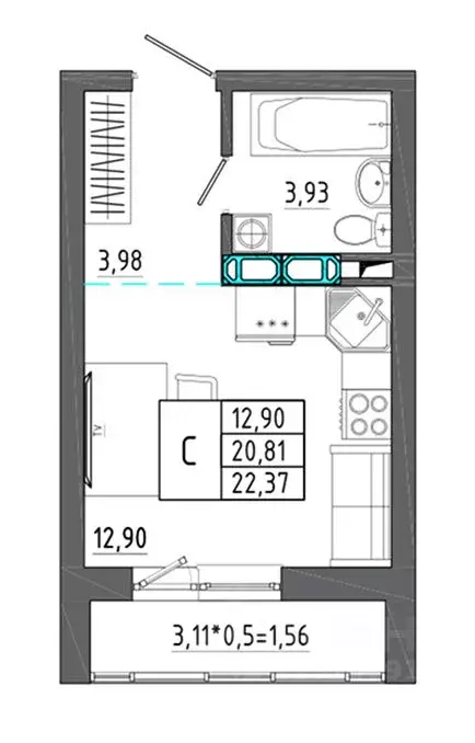 Студия Воронежская область, Воронеж Нижняя ул., 32 (22.37 м) - Фото 1