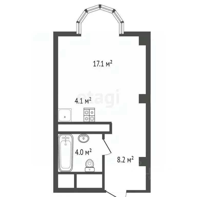 Студия Крым, Ялта ул. Кривошты, 11А (33.4 м) - Фото 1