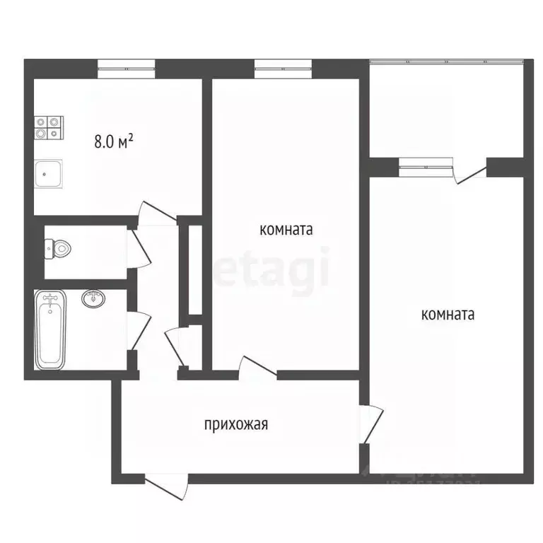 2-к кв. Ямало-Ненецкий АО, Новый Уренгой Ленинградский просп., 7 (42.6 ... - Фото 1