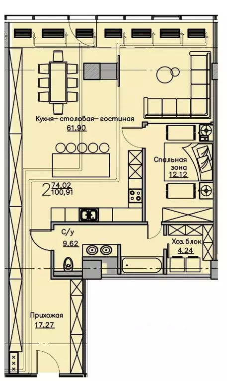 1-к кв. Воронежская область, Воронеж ул. Куколкина, 18 (100.91 м) - Фото 0