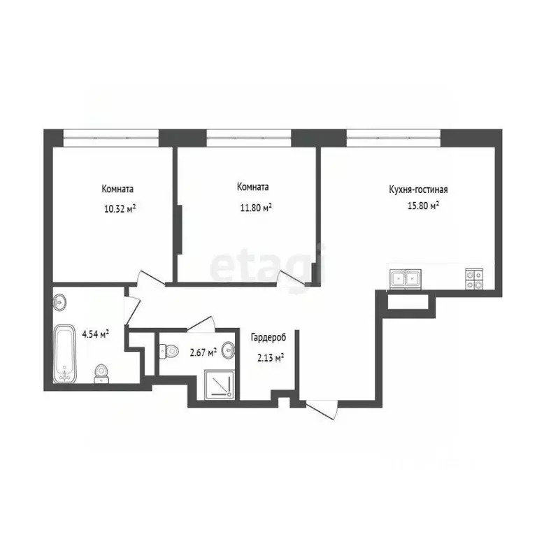 2-к кв. Тюменская область, Тюмень ул. Новоселов, 92 (57.0 м) - Фото 2