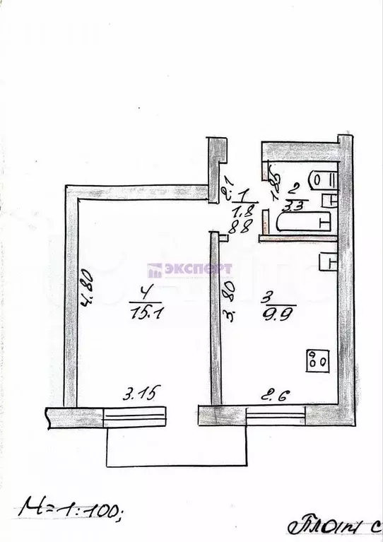 1-к. квартира, 30 м, 1/3 эт. - Фото 0