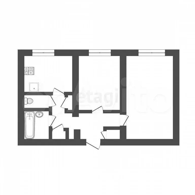 2-к. квартира, 44 м, 1/2 эт. - Фото 0