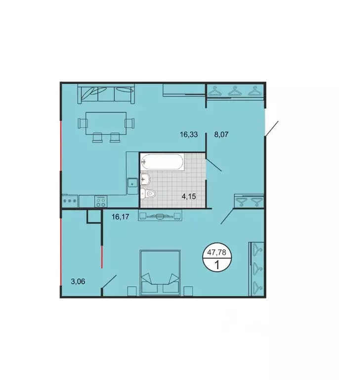 1-к кв. Ставропольский край, Ставрополь № 15 мкр,  (47.59 м) - Фото 1