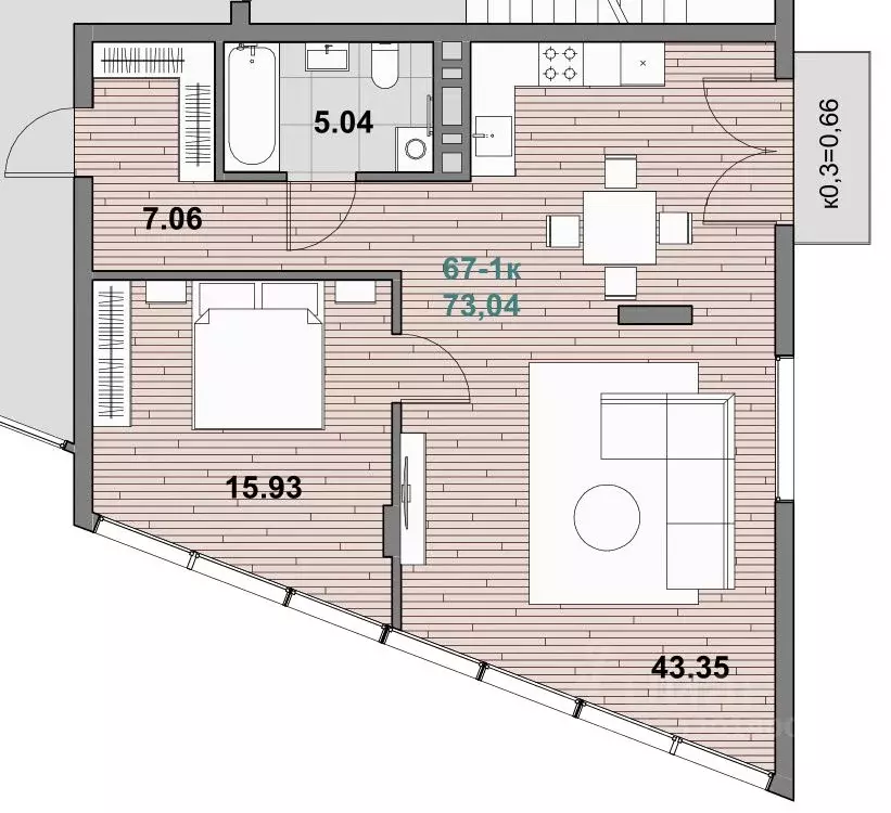 1-к кв. Калининградская область, Зеленоградск ул. Гагарина (73.04 м) - Фото 1