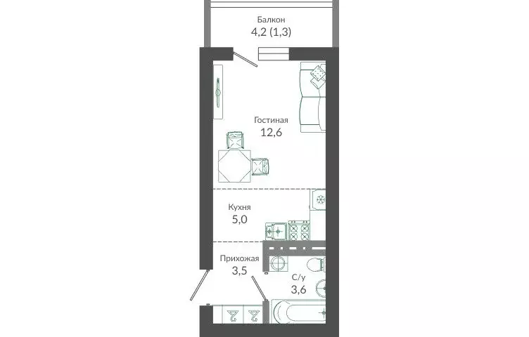 1-комнатная квартира: Сочи, улица Искры, 66/9к2 (26.1 м) - Фото 1
