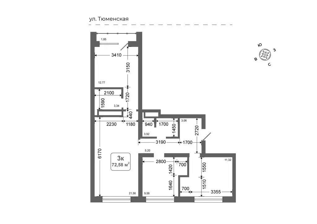 3-комнатная квартира: Дударева, ЖК Родина-2 (72.58 м) - Фото 1