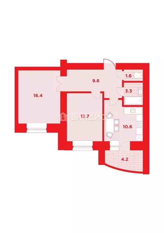 2-комнатная квартира: Благовещенск, Заводская улица, 2/4 (56.2 м) - Фото 1