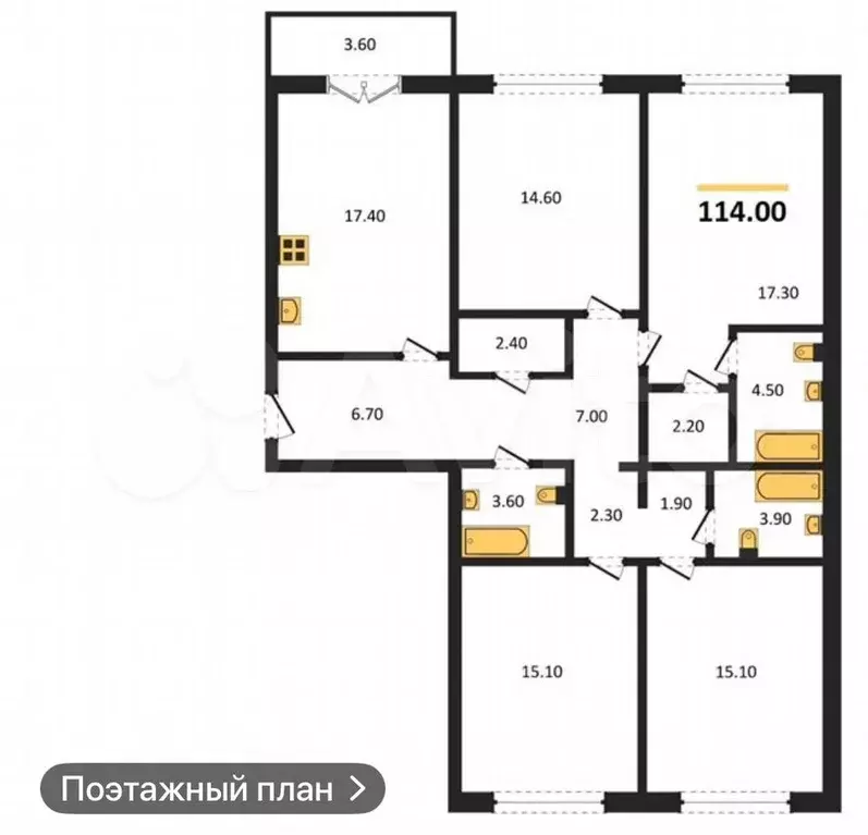 4-к. квартира, 114 м, 6/16 эт. - Фото 0