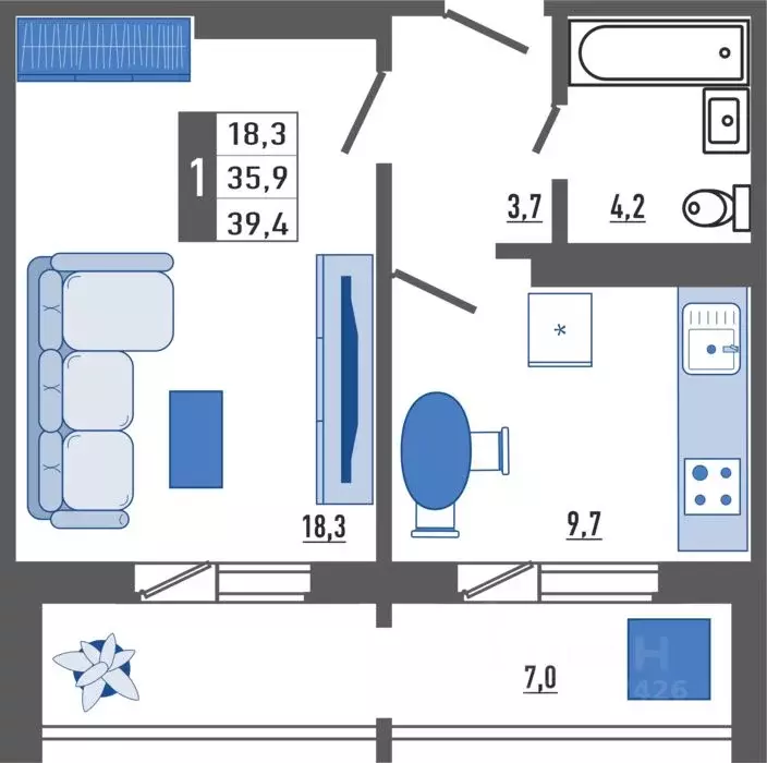 1-к кв. Орловская область, Орел Мясокомбинат мкр,  (39.4 м) - Фото 1