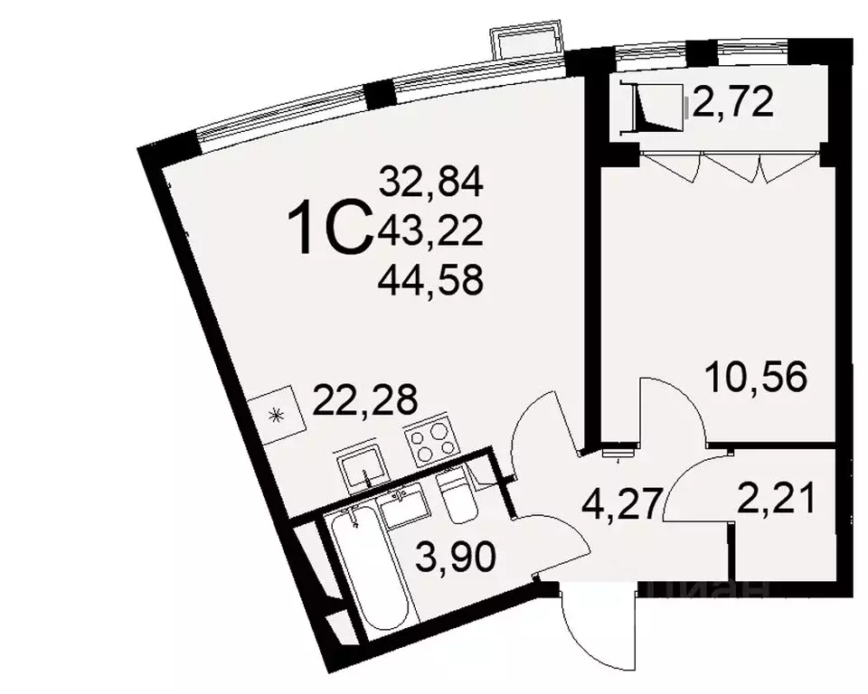 1-к кв. Тульская область, Тула ул. Федора Смирнова, 2 (44.58 м) - Фото 0