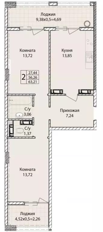 2-к кв. Севастополь ул. Братьев Манганари, 30к1 (63.21 м) - Фото 0
