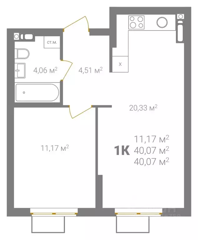 1-к кв. Нижегородская область, Нижний Новгород Ветеринарная ул. (40.07 ... - Фото 2