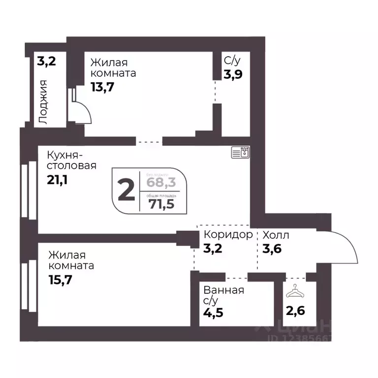 2-к кв. Челябинская область, Сосновский муниципальный округ, пос. ... - Фото 1