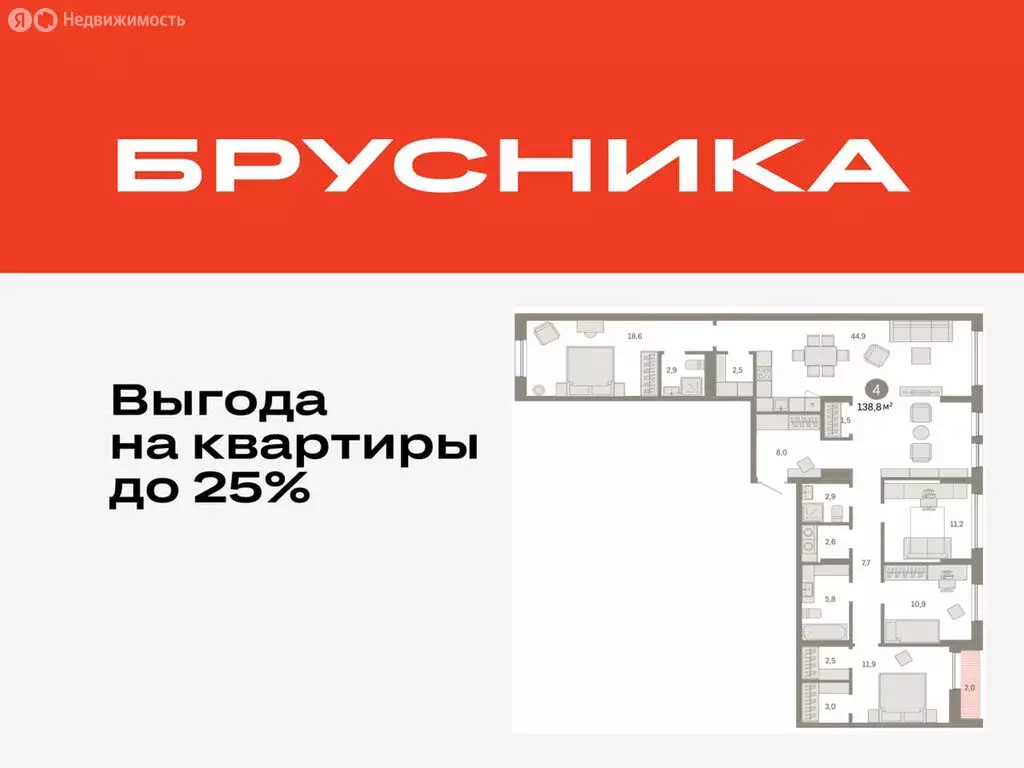 4-комнатная квартира: Тюмень, жилой комплекс Республики 205 (138.81 м) - Фото 0