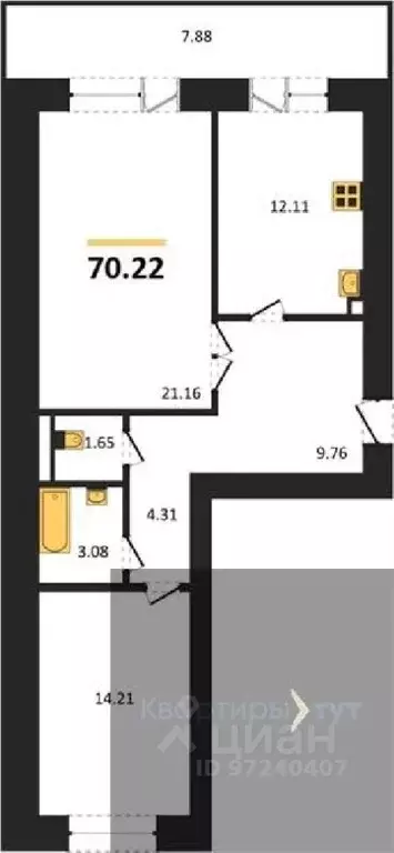 2-к кв. Воронежская область, Воронеж пер. Здоровья, 90Г/1к2 (70.22 м) - Фото 0