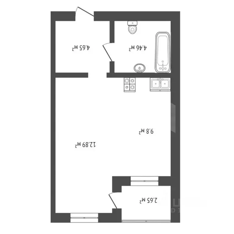 Студия Тюменская область, Тюмень ул. Василия Севергина, 2к1 (32.5 м) - Фото 1