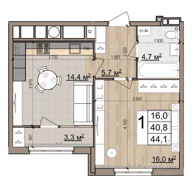 1-к кв. Рязанская область, Рязань Еврокласс жилой комплекс (44.1 м) - Фото 1