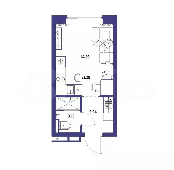 Квартира-студия, 21,4 м, 13/13 эт. - Фото 1