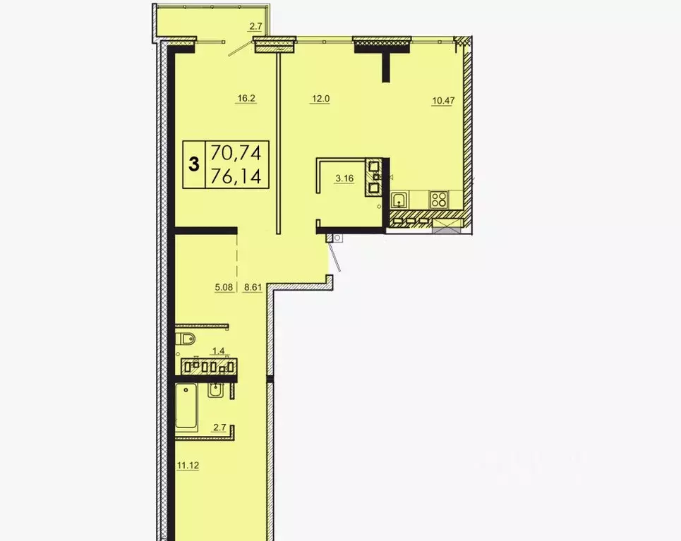 3-к кв. Иркутская область, Иркутск ул. Баумана, 271 (76.1 м) - Фото 2