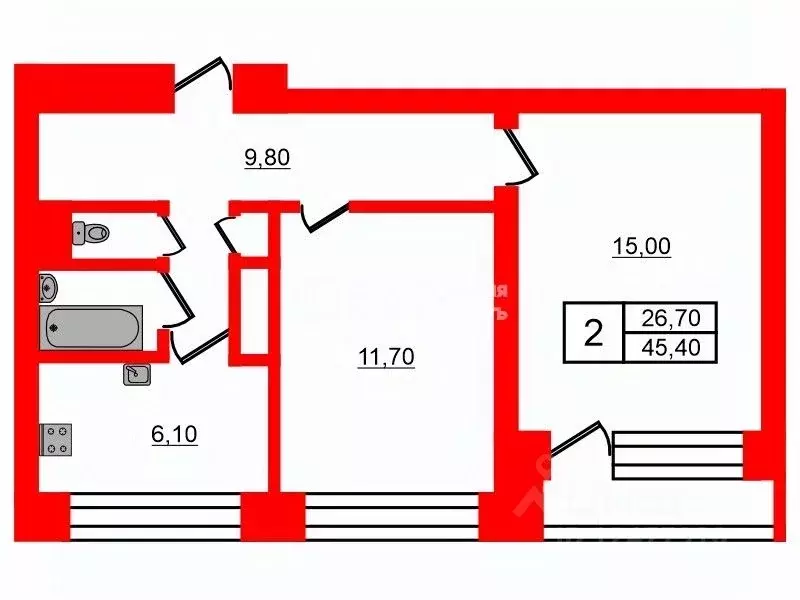 2-к кв. Санкт-Петербург просп. Кузнецова, 26К1 (45.4 м) - Фото 1