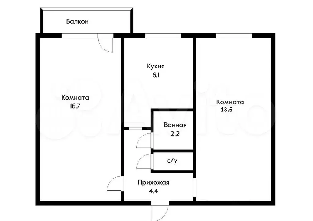 2-к. квартира, 47,5 м, 4/5 эт. - Фото 0