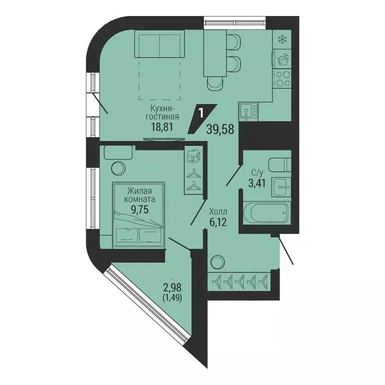 1-к кв. Свердловская область, Екатеринбург ул. Красных Командиров, 80 ... - Фото 2