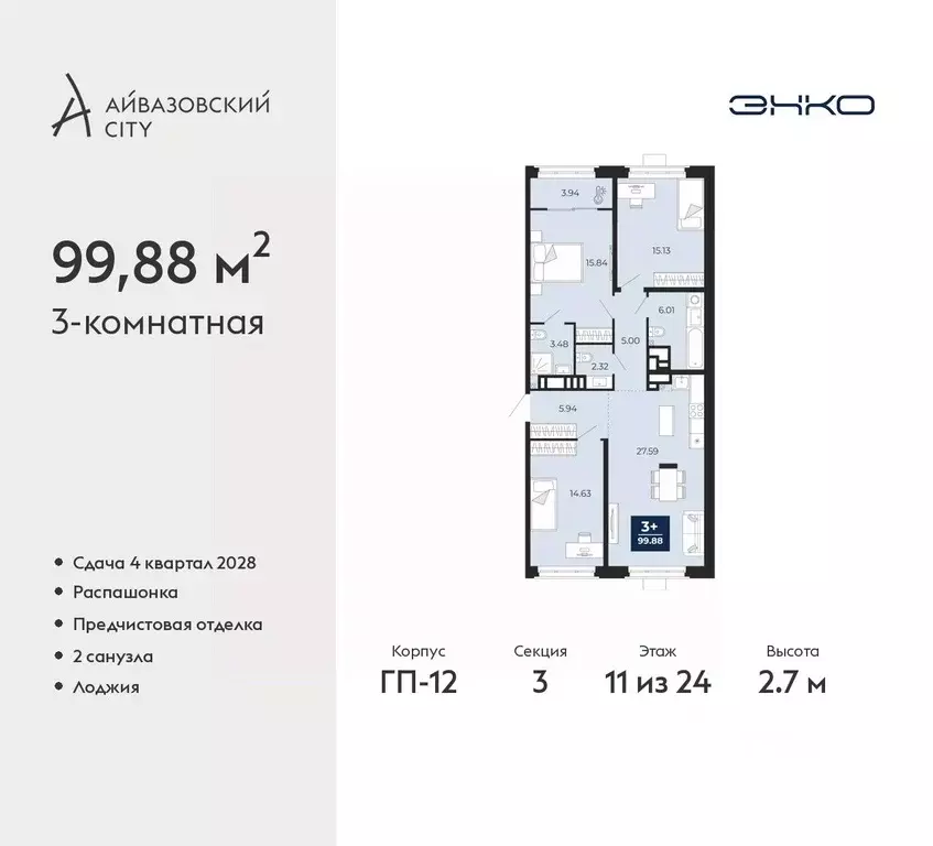 3-к кв. Тюменская область, Тюмень Айвазовский Сити жилой комплекс ... - Фото 1