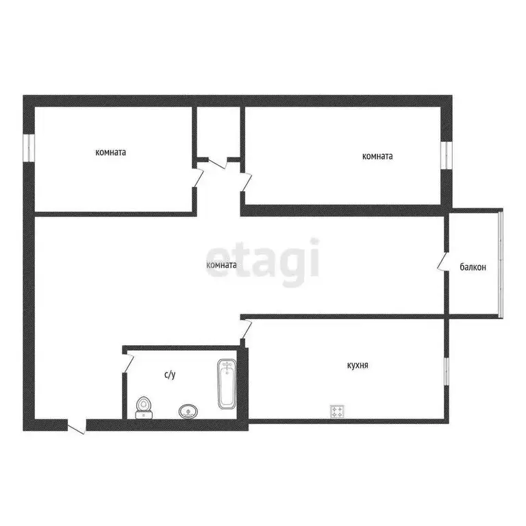 3-комнатная квартира: Курган, улица Коли Мяготина, 72 (55.6 м) - Фото 1