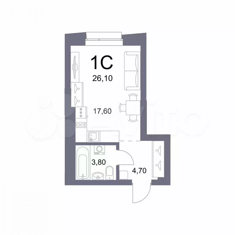 Квартира-студия, 26,1 м, 12/29 эт. - Фото 0