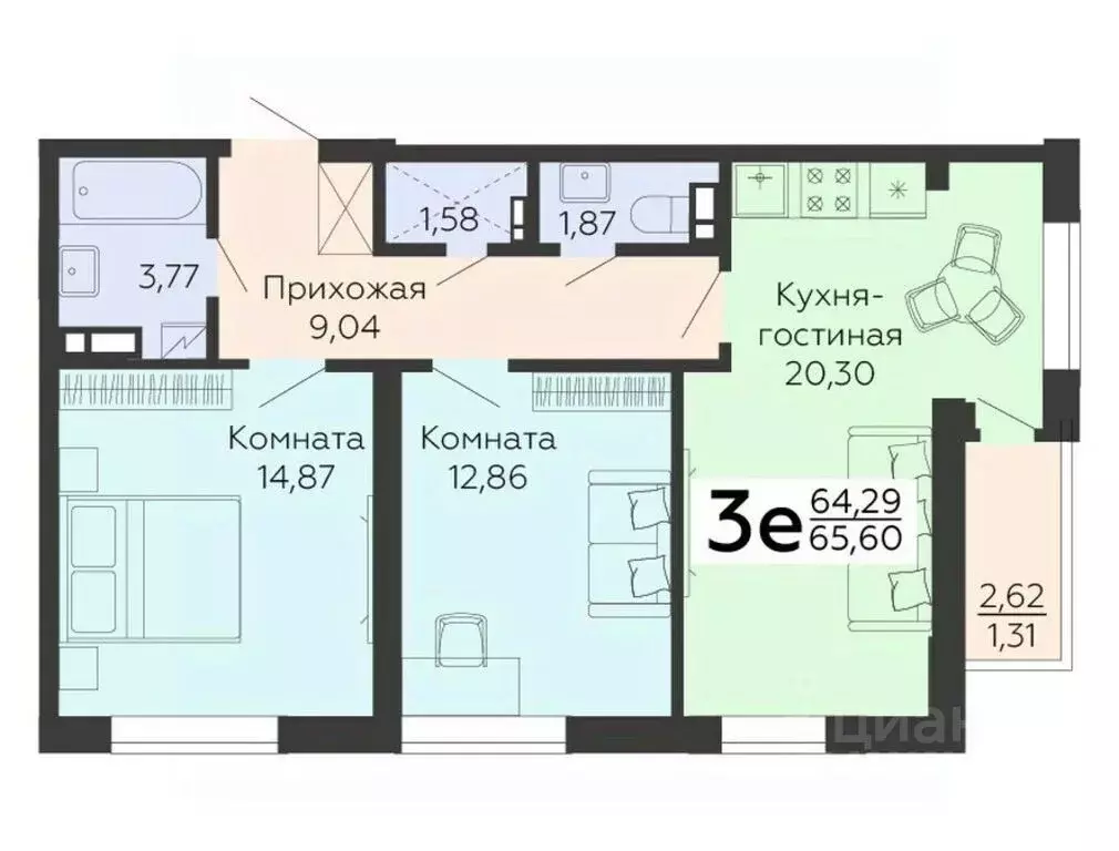 3-к кв. Воронежская область, Воронеж ул. 45-й Стрелковой Дивизии, 119 ... - Фото 0