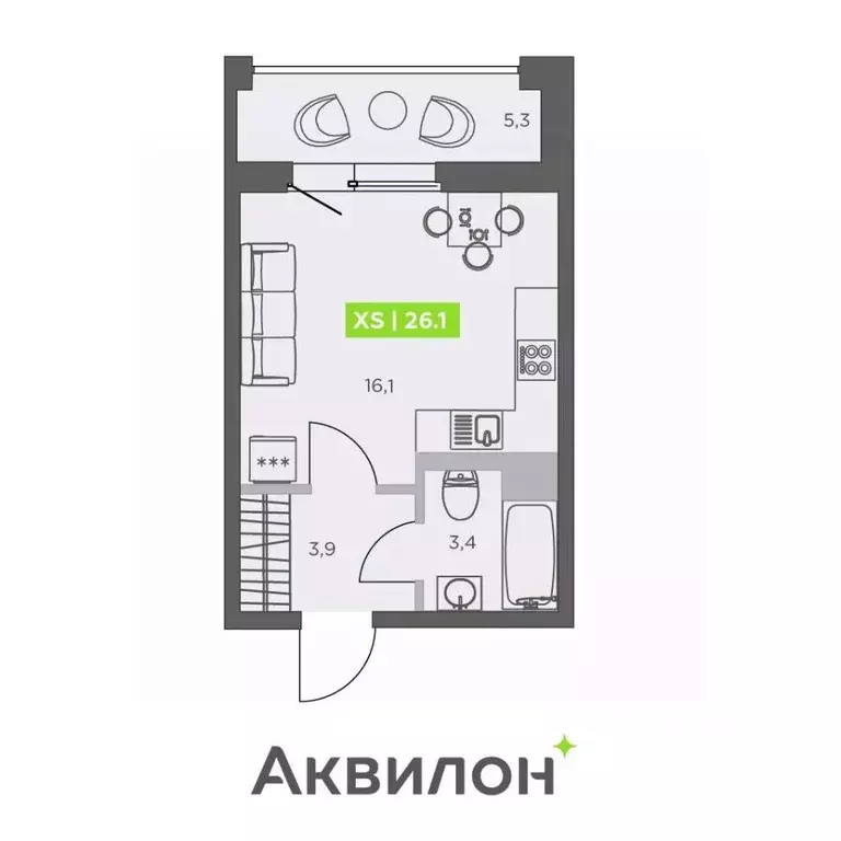 Студия Санкт-Петербург бул. Головнина, 4 (26.1 м) - Фото 1