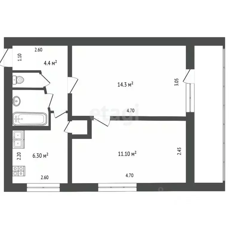2-к кв. Крым, Симферополь ул. Аральская (46.6 м) - Фото 2