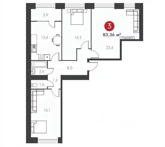 3-к кв. Самарская область, Самара Гая ул., 20 (83.36 м) - Фото 0