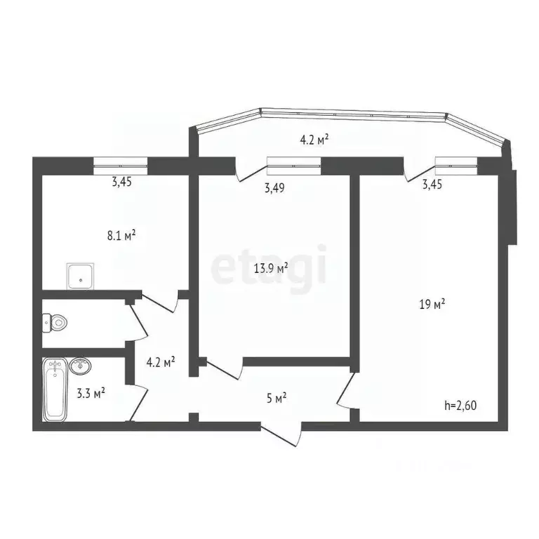 2-к кв. Брянская область, Брянск ул. Братьев Ткачевых, 5 (55.6 м) - Фото 1