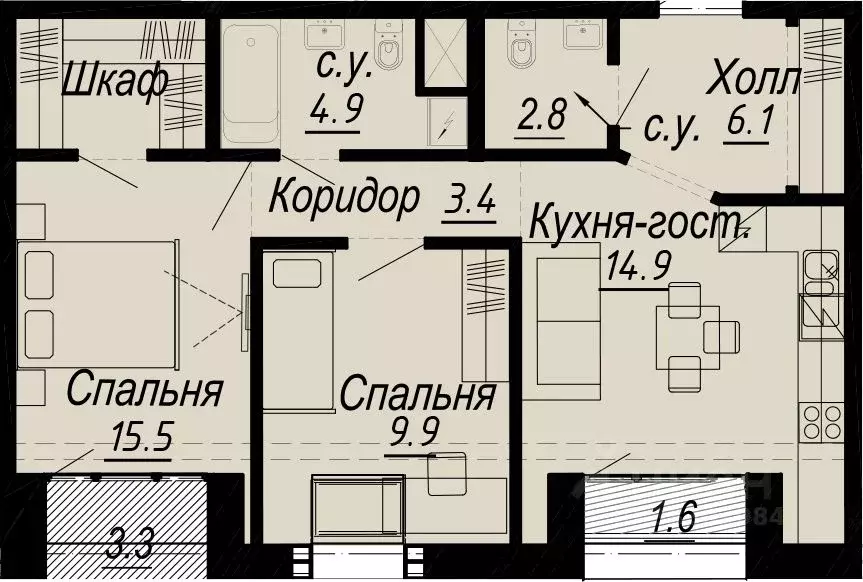 2-к кв. Санкт-Петербург наб. Реки Карповки, 27 (58.0 м) - Фото 0
