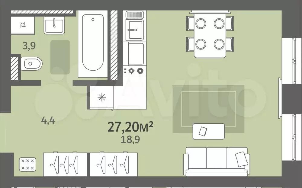 Квартира-студия, 27,2 м, 5/9 эт. - Фото 0