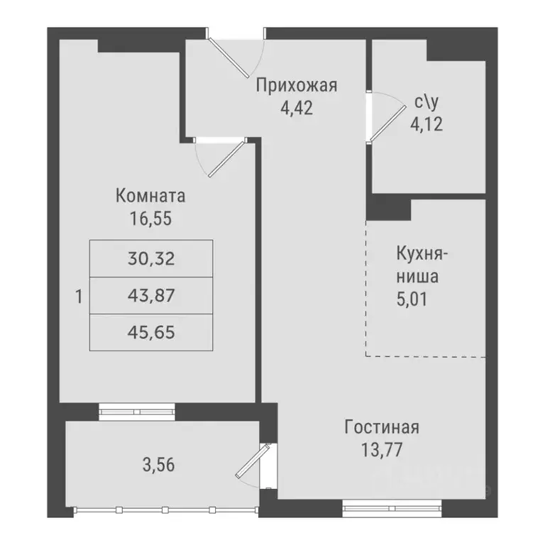 1-к кв. Ханты-Мансийский АО, Сургут Игоря Киртбая ул., 1А (45.65 м) - Фото 1