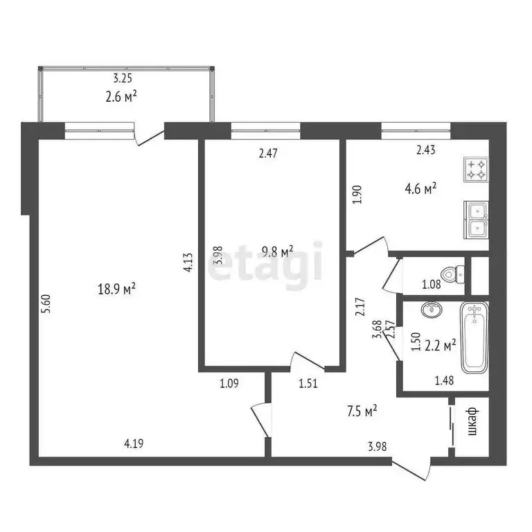 2-комнатная квартира: Калининград, улица Грига, 3 (43.8 м) - Фото 0