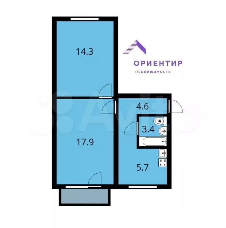 2-к. квартира, 44,4 м, 5/5 эт. - Фото 0